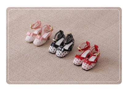 ICY DBS Blyth doll shoes polka dot elegant chunky heeled high heels toy gift