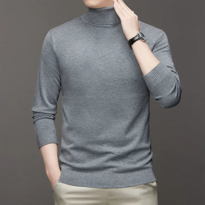 2026 New Mens Knitted Sweaters Solid Color Turtleneck Breathable Pullovers Warm Outdoor Basic Streetwear autumn Business Tops