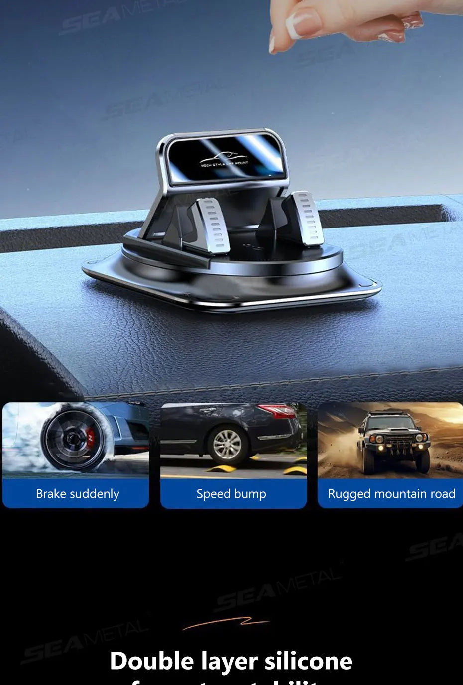 SEAMETAL Car Phone Mount Anti Slip Silicone Dashboard Phone Holder 360-Degree Free Rotation Universal Head-Up Navigation Holder