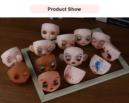 Blyth 1/6 doll hand drawn makeup face shell Blank Makeup DIY frosted face handmade