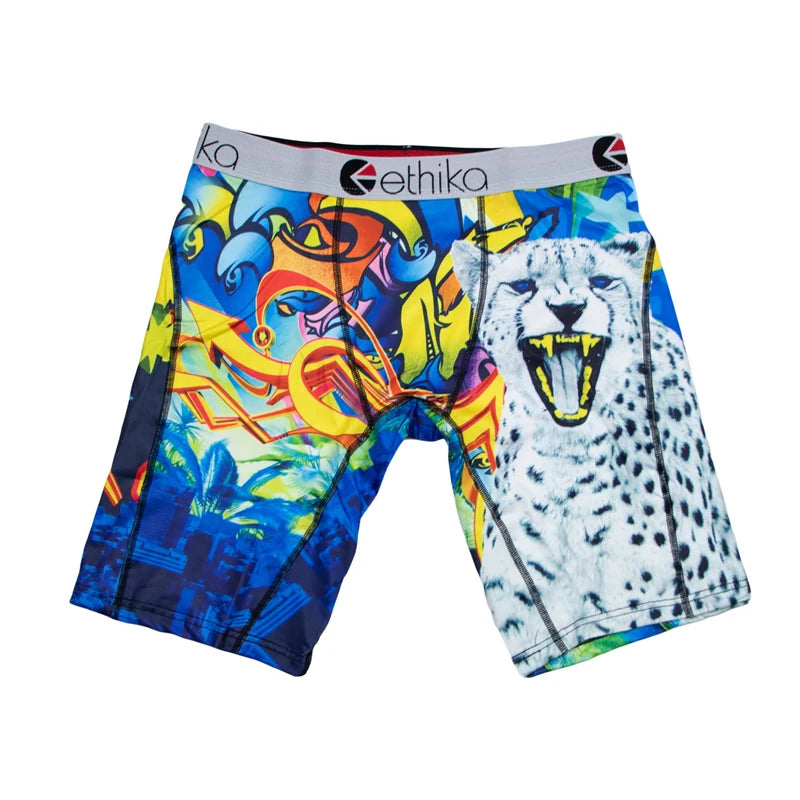 ETHIKA 1Pcs Men Underwear Boxers Breathable Mesh Crotch Man Underpants Plus Size L-3XL Mens Panties Printed Men's Boxers Briefs