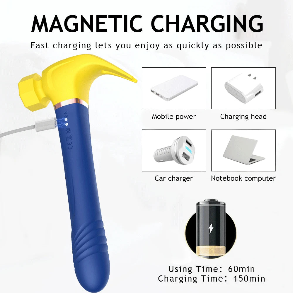 Women G Spot Vibrator 4 In 1 Magic Wand 7-Frequency Sucking Hammer Shape Rechargeable Sucker Vibration Sex Toy For Couple Adults