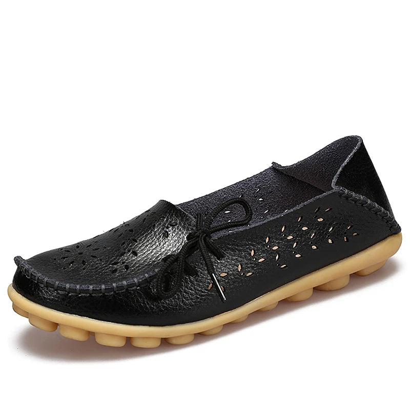 Women's Leather Ballet Flats — Hollow Slip-On Ballerina Shoes