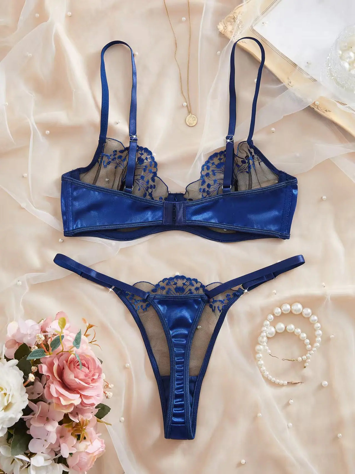 Women's Floral Lace Bustier Lingerie Set