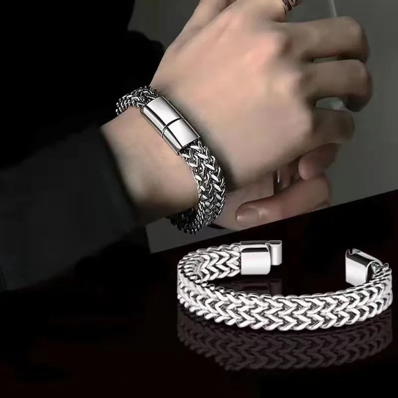 Explosive Hip Hop Stainless Steel Front and Back Men's Simple Bully Punk Bracelet