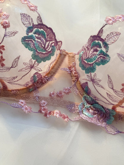Women's Pink Embroidered Bra & Panty Set