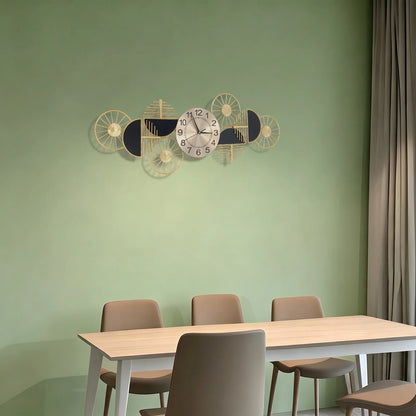 39.37in Metal Wall Clock, Geometric Artistic Layered Design Dual Horizontal & Vertical Mount Silent Non-Ticking Battery Operated Modern Decorative Clock for Living Room Bedroom Hallway Study