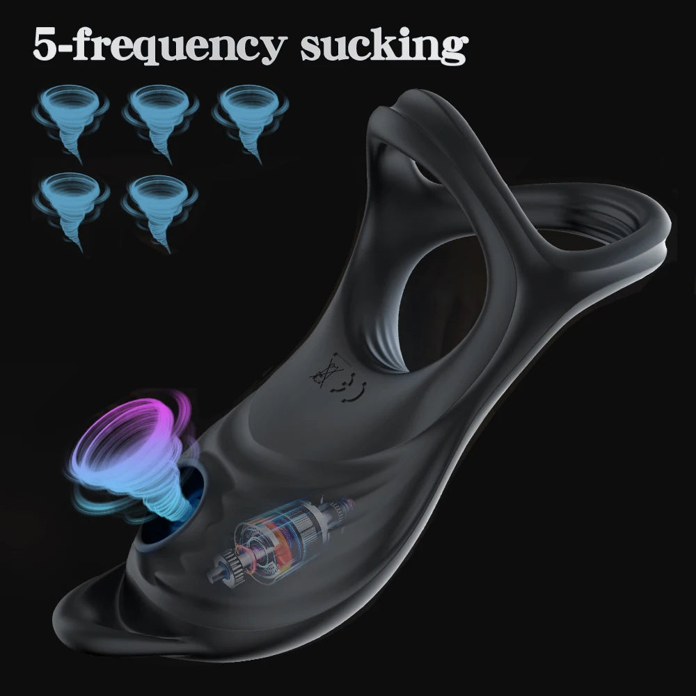 Remote Control Penis Ring Vibrator Sucking Licking Clitoris Stimulator Cock Ring Enlargement Sex Toy for  Adult Man & Couples
