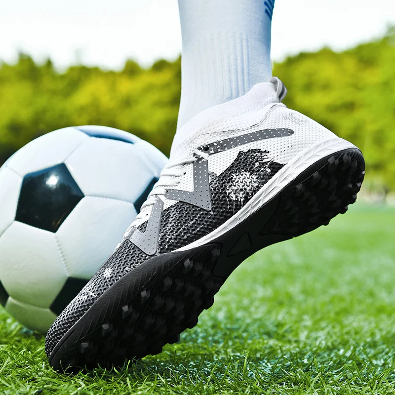 TF Soccer Boots For Adults Elastic PU Fabric Thickened Rubber Stud Base Wear Resistant Anti-slip Outdoor Turf Training Sneakers