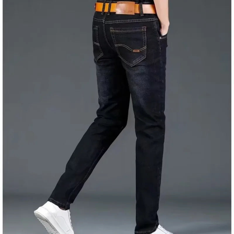 Slim Fit Casual Straight Leg Jeans Men's Lightweight Stretchy Loose Fit Classic Style Youthful Fashion Spring Summer