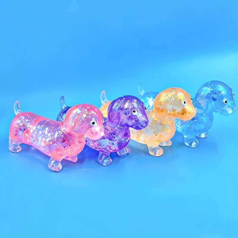 Sparkling Powder Sausage Dog Fidget Squishes Pinch Soft Maltose Texture Stress Relieving Toy Cute Puppy Slow Rising Squishy Toys