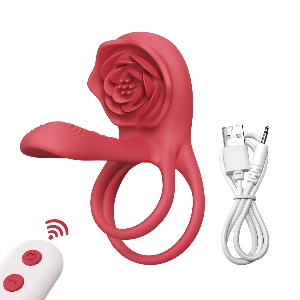 Vibrator for Couples, Vibrating Cock Ring with Testicles Clitoral Stimulator Remote Control Men's Penis Vibrators Adult Sex Toys