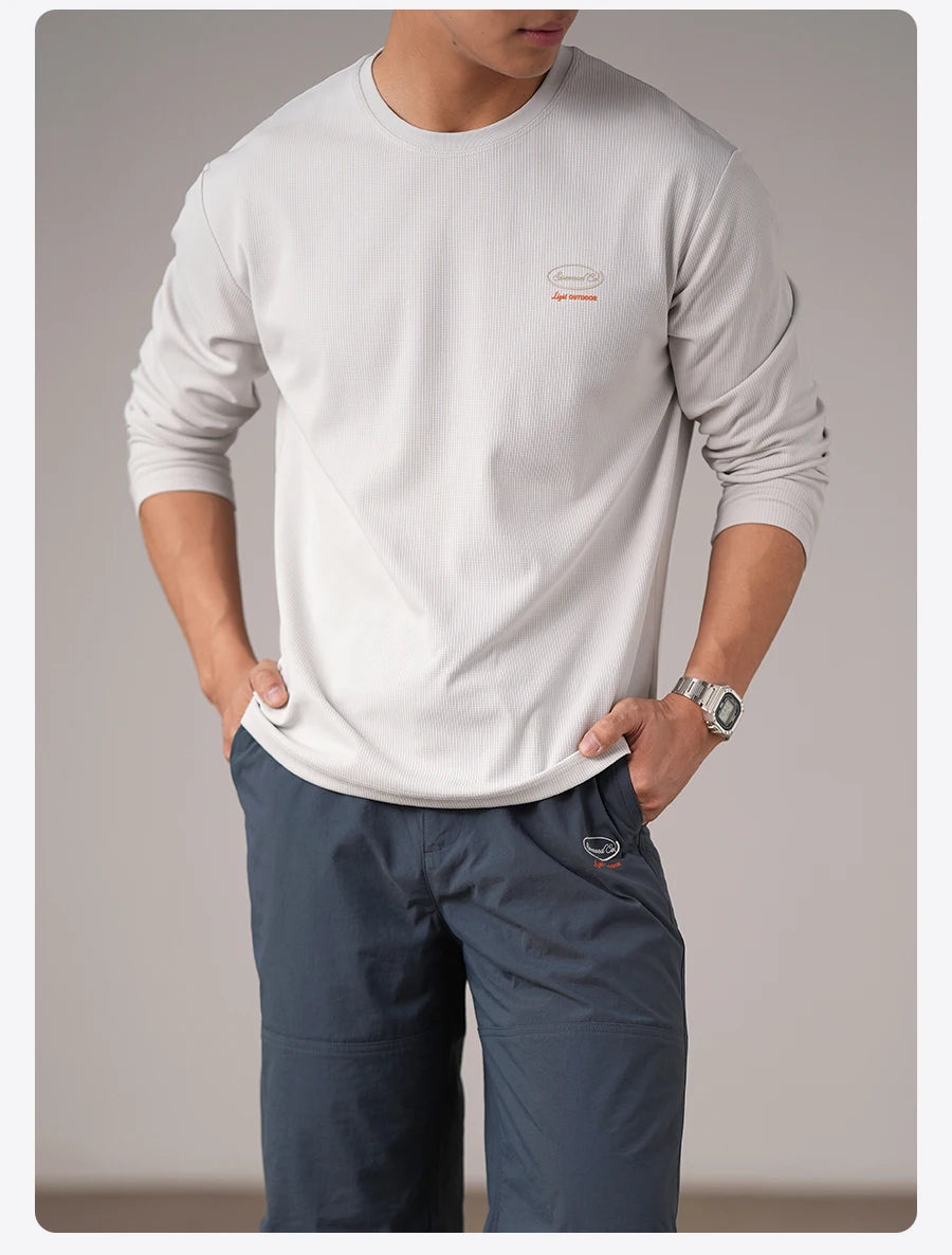 SIMWOOD Quick Dry Waffle Texture Long Sleeve T-shirt Men 180gsm Anti-static Moisture Wicking Sportswear for Running Workout Top