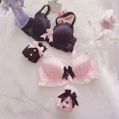 Women's Bow Color-Block Wireless Bra Set
