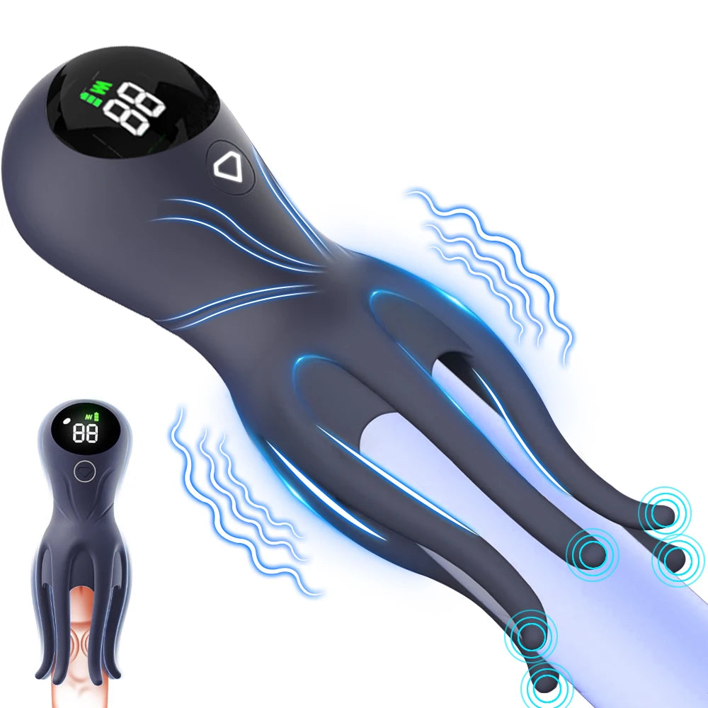Electric Shock Male Vibrator Penis Glans Stimulator Strong Vibration Led Display Delay Training Exerciser Extender for Male Mas