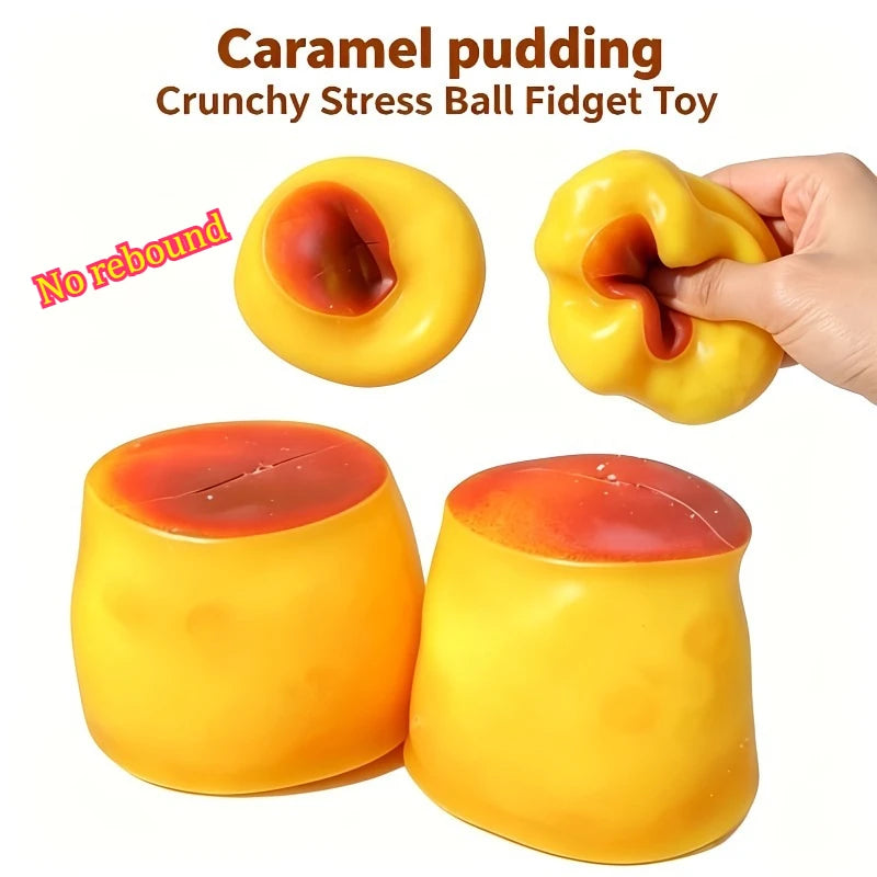 Caramel Pudding Crunchy Moldable Stress Ball Fidget Toy Crispy Squeeze Ball Round Blocks Filled ASMR Anti Stress Toys for Adults