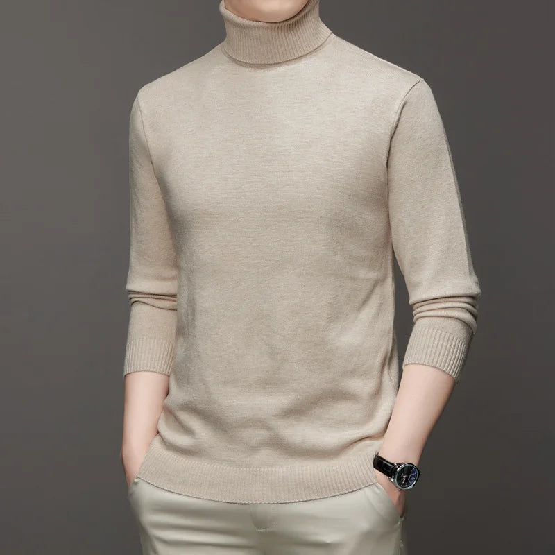 2026 New Mens Knitted Sweaters Solid Color Turtleneck Breathable Pullovers Warm Outdoor Basic Streetwear autumn Business Tops