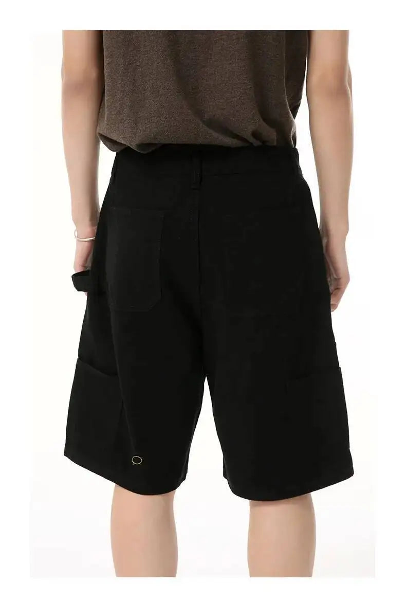 IEFB Men's Wear Knee Length Denim Shorts Summer New Multi Pocket Loose Jeans Solid Color Japanese Style Male Overalls 9C6027
