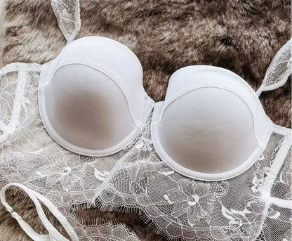 Sexy Lace Underwear Female Poly Poly Thin Soft Steel Ring up Support Anti-Sagging Collect Vice Breasts Solid Color Back Bra Set