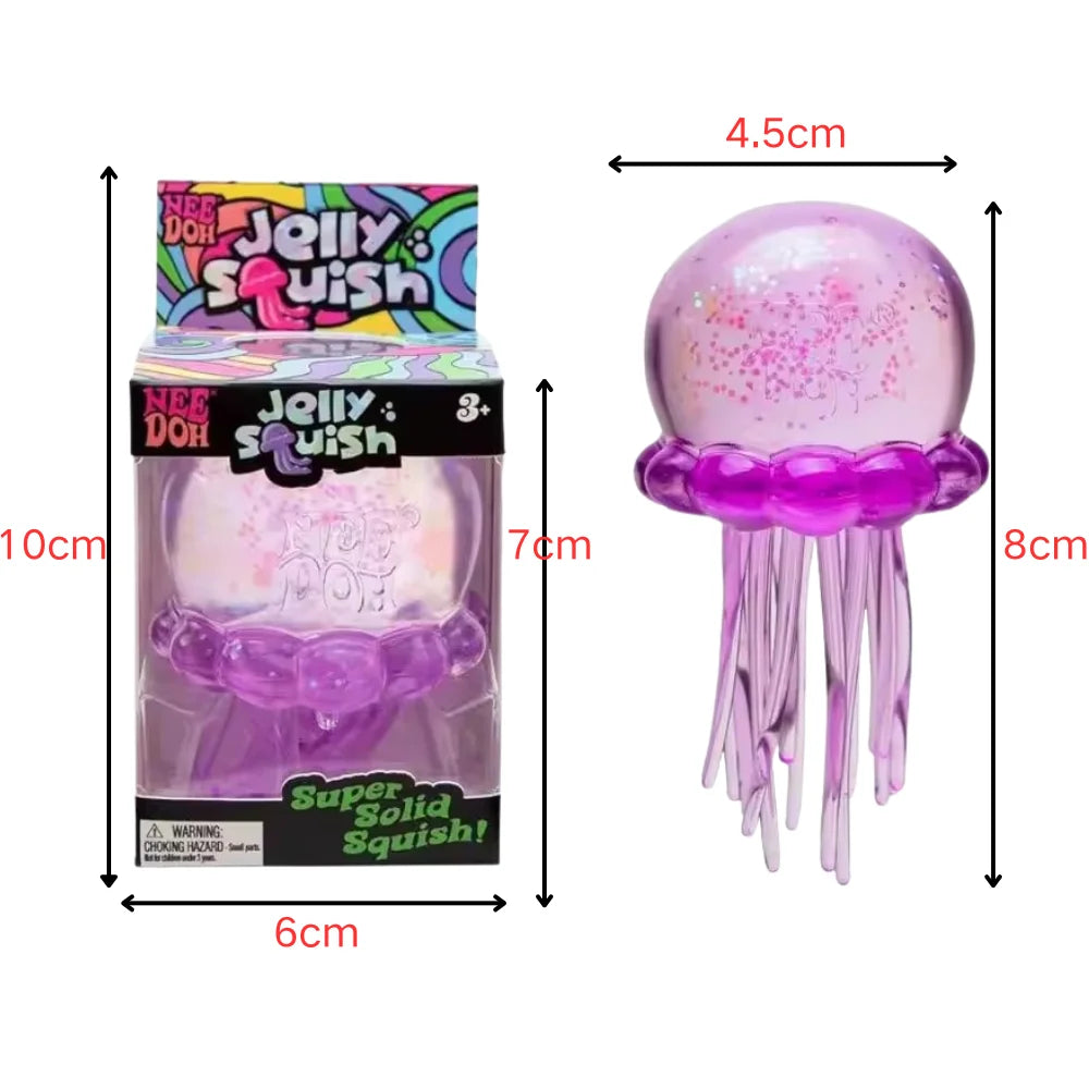 Schylling Nee Doh Jellyfish & Cube Squish Toy, Soft Jelly Squeeze Stress Relief Fidget Toy, Sensory NeeDoh for Kids & Adults