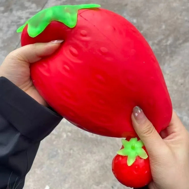 Jumbo Strawberry Fruit Squishy Toy Slow Rising Stretchable Venting Ball Squeeze Anti-Anxiety Sensory Fidget Toy for Adults Gifts