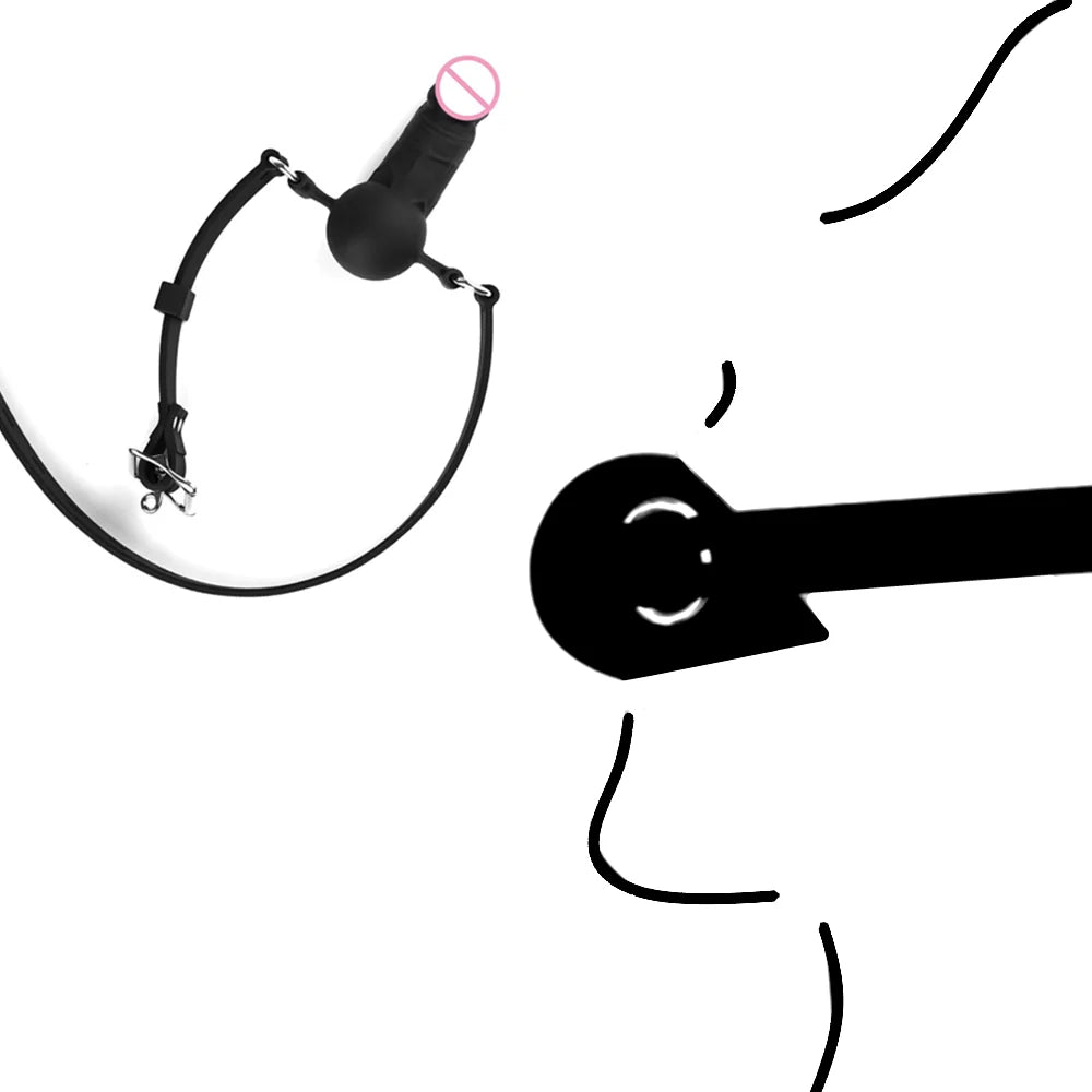 Dildo Reversible Ball or Cock in Mouth Gag, Silicone Deepthroat BDSM Gags,Slave Bondage,Restraints,Sex Toys Couples