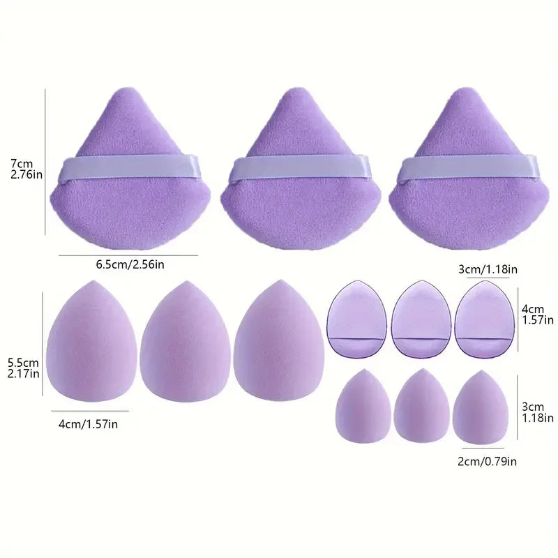 12-Piece All-Purpose Makeup Sponge Set, Made of 3 Loose Powder Puffs, 3 Mini Air Cushion Puffs, 3 Beauty Eggs and 3 Mini Beauty