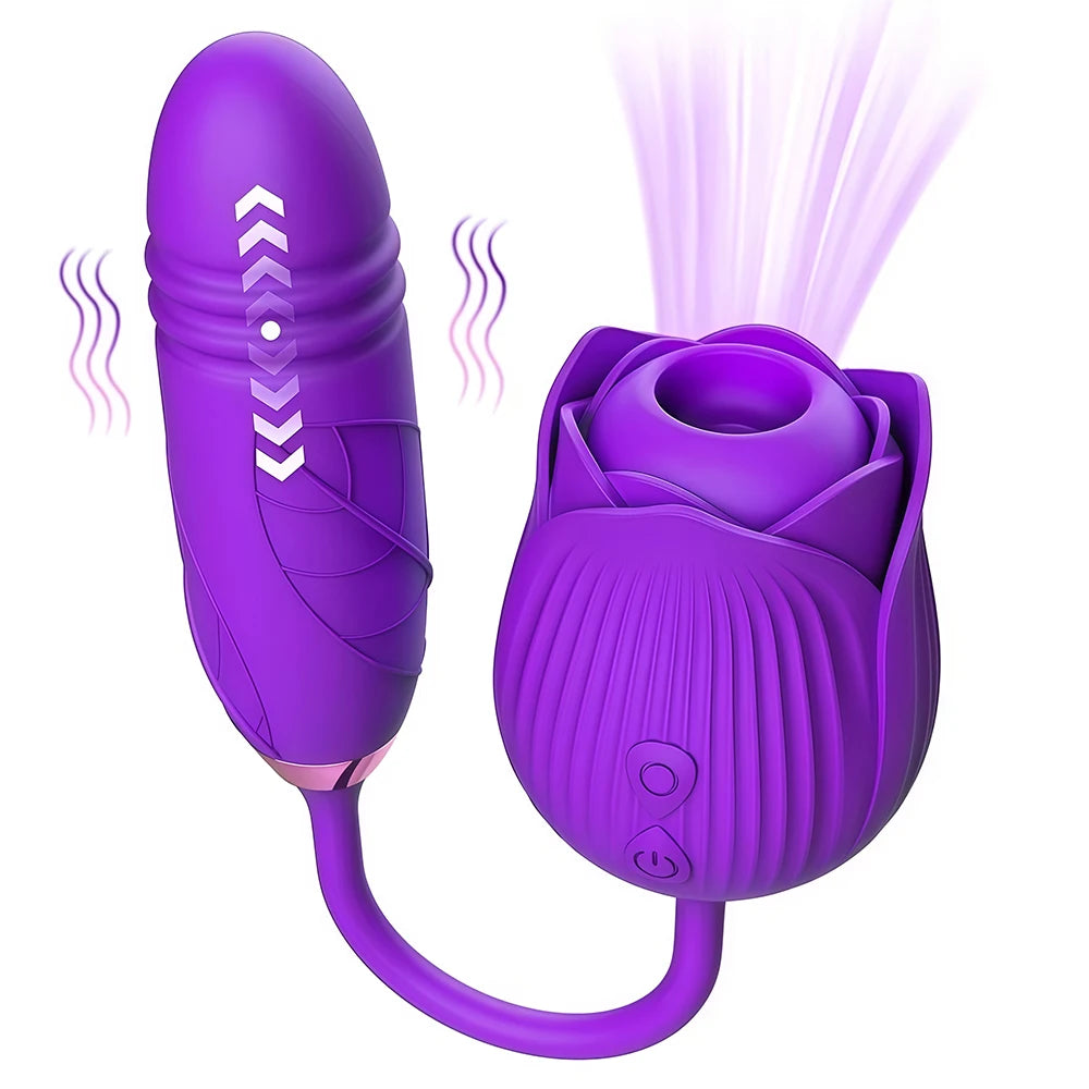 2 IN 1 Thrusting Vibrator for Women Clit Stimulator Telescopic Sucking Oral Biting Female Rose Sex Toy Clit Sucker Adults Good