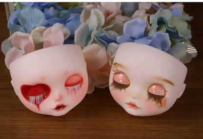 Blyth 1/6 doll hand drawn makeup face shell Blank Makeup DIY frosted face handmade