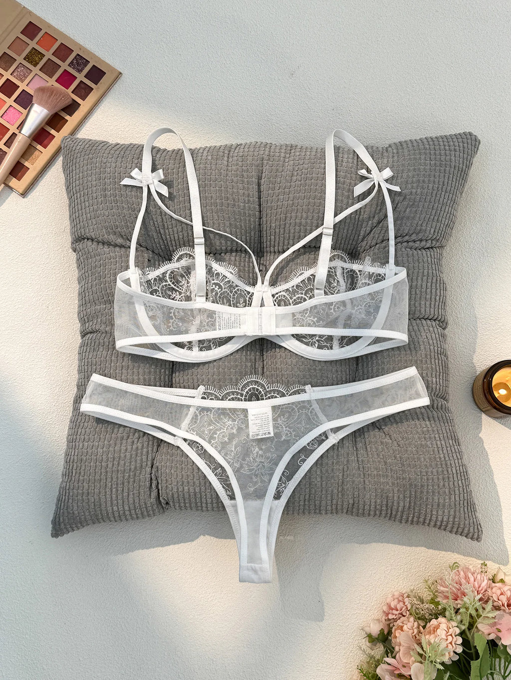 White Embroidered Bra & Thong Set