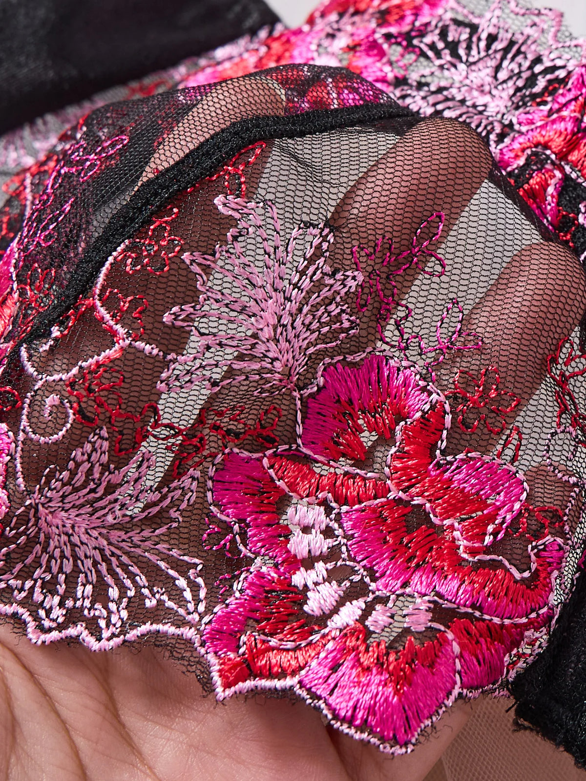 Hot Pink Floral Embroidered Bra & Thong Set