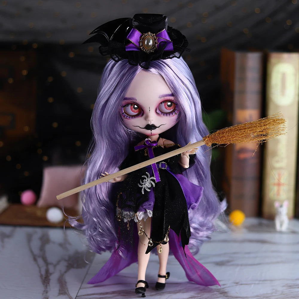 ICY DBS Blyth 1/6 doll hand painted makeup theme set skull face shell sleepy eyes long eyelashes bjd doll complete set sd