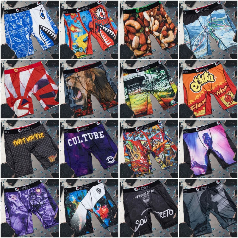 ETHIKA 1Pcs Men Underwear Boxers Breathable Mesh Crotch Man Underpants Plus Size Mens Panties L-3XL Printed Men's Boxers Briefs