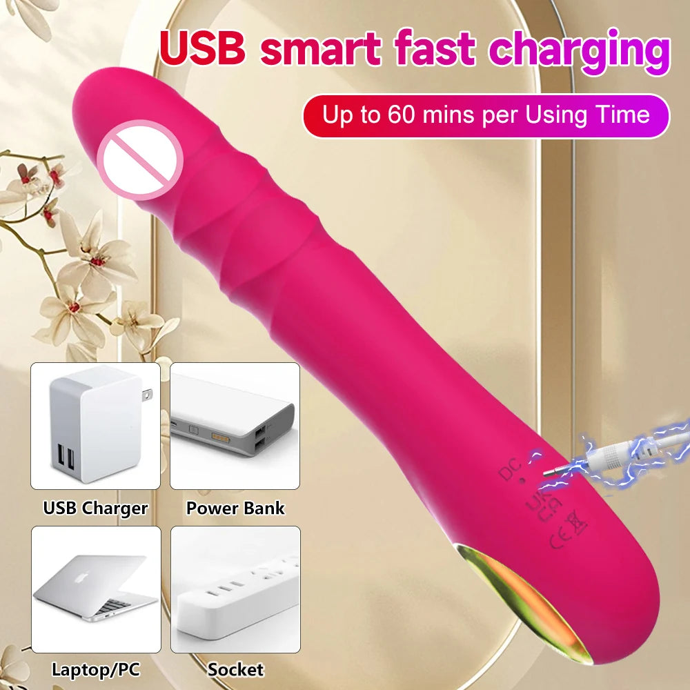 Dildo Retractable Vibrator For Women 10 Modes Soft Silicone G Spot Clitoral Anal Stimulation Massager Masturbation Sex Toys