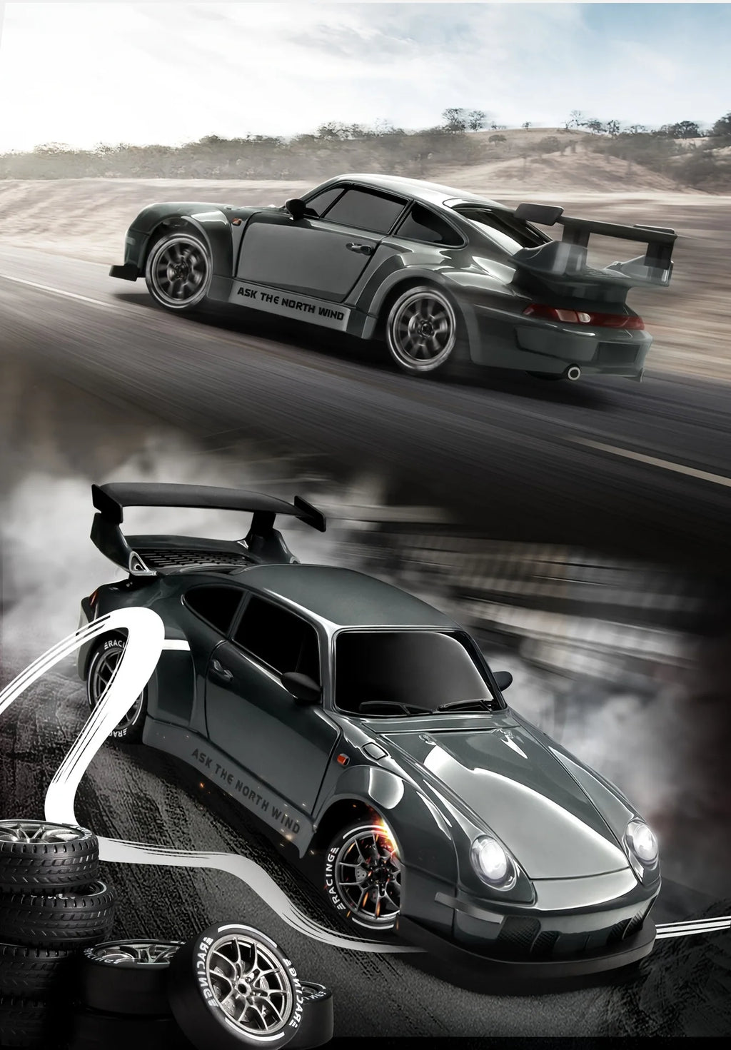RC Drift Car 1:24 Remote Control Car for Adult 20KM/H 4WD High Speed RC Cars with LED Lights Extra Drifting Tires Vehicle Toy