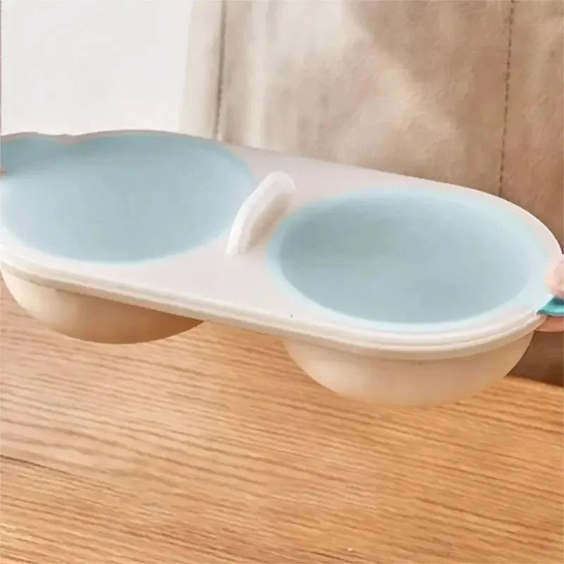 1Pc Dual-Cup Microwave Egg Poacher with Clear Lid, Cooked Eggs, Food-Safe Material, Microwave Egg Cooker