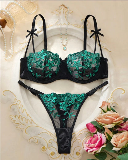 Women's Embroidered Lace Bra & Panty Set