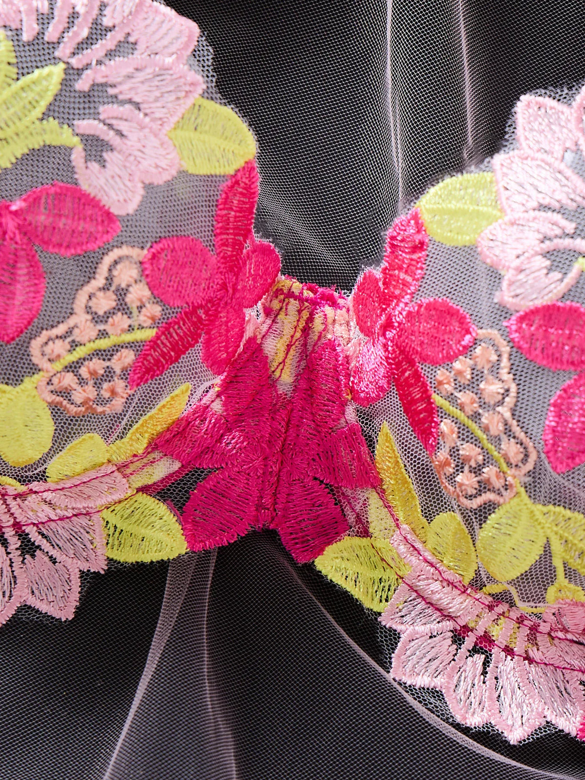 Red Multicolor Floral Embroidered Bra & Thong Set