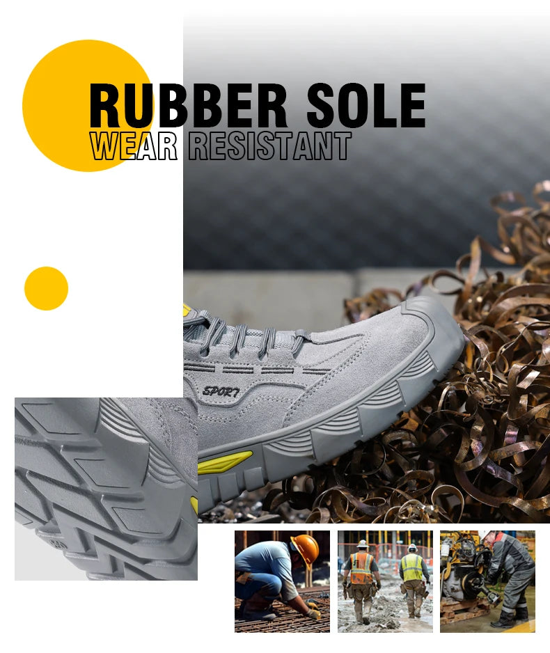 GUYISA Men's Anti-Shock and Anti-Penetration Work Shoes with Rubber Soles