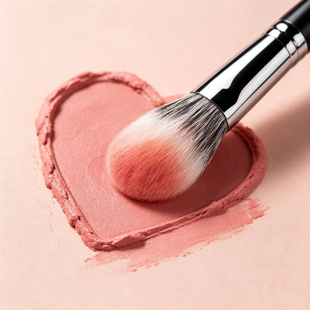 Peach Heart Blush Brush 1/2Pcs Compact Flat Precision Makeup Brush Cosmetic Applicator for Powder Cream & Liquid Blush