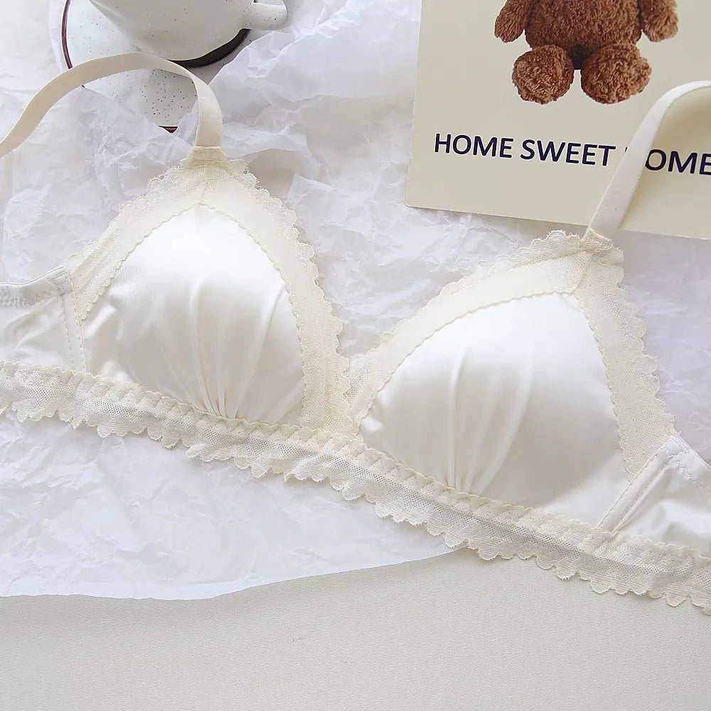 Sexy Lace Bra Set Teenage Thin Section Underwear Female Satin Lace Sweet Pure Desire Gathered Anti-Sagging Triangle Cup Bra