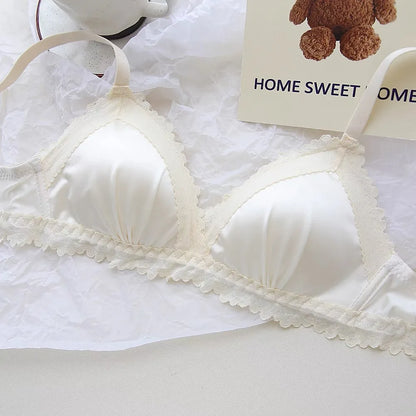 Sexy Lace Bra Set Teenage Thin Section Underwear Female Satin Lace Sweet Pure Desire Gathered Anti-Sagging Triangle Cup Bra