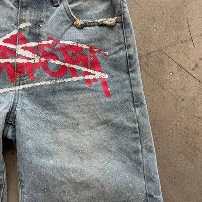 Y2K Graffiti Rhinestone Baggy Jorts