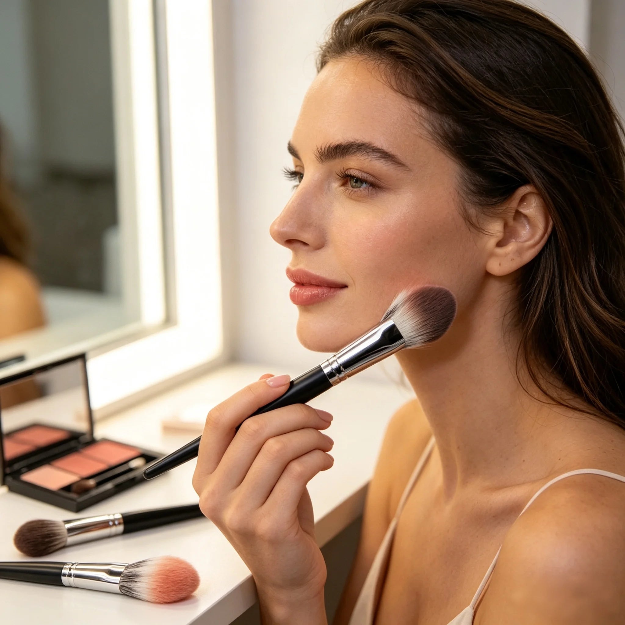 Peach Heart Blush Brush 1/2Pcs Compact Flat Precision Makeup Brush Cosmetic Applicator for Powder Cream & Liquid Blush