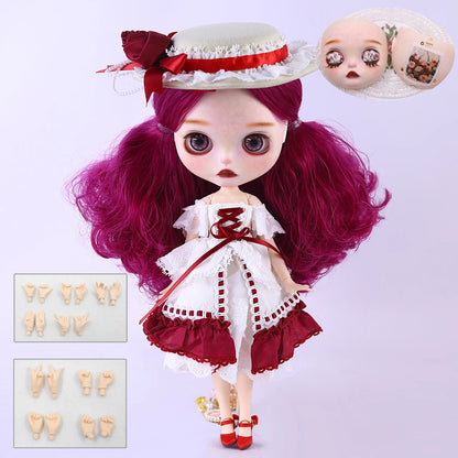 ICY DBS Blyth 1/6 Doll Hand drawn White Skin Red Rose Hand drawn Set Girl Gift