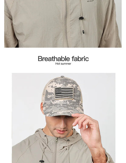 Black Mesh - Backed Baseball Cap with American Flag Patch - Stylish and Patriotic Accessory
