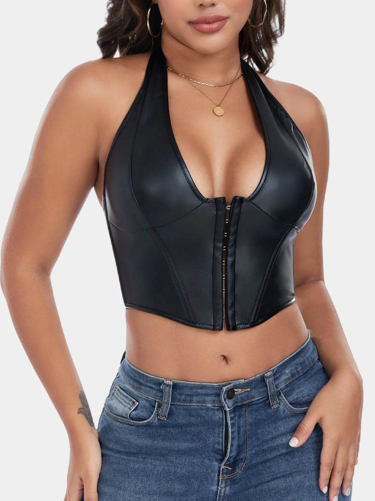 Women's PU Leather Corset-Style Vest Top