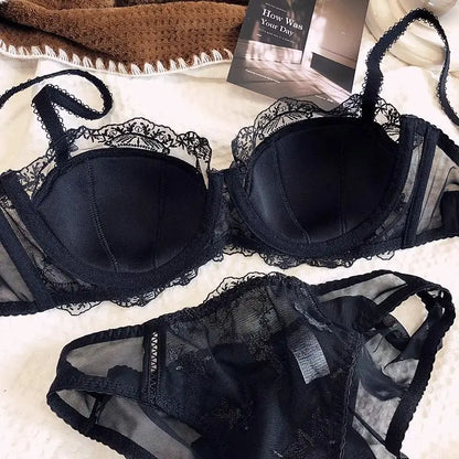 Women's Embroidered Lace Support Bra Set