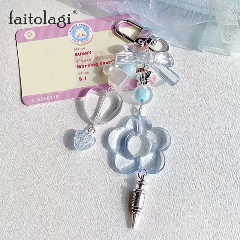 Y2K Bow Star Wing Couple Keychain Cute Blue Bowknot Heart Pendant Key Chain Purple Butterfly Beaded  Phone Charm Bag Keyring