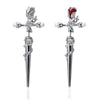 Gothic Red Rose Flower Cross Piercing Earrings Harajuku Kpop Dark Thorn Rose Stud Earring Grunge Girl Cross Sword Jewelry Party